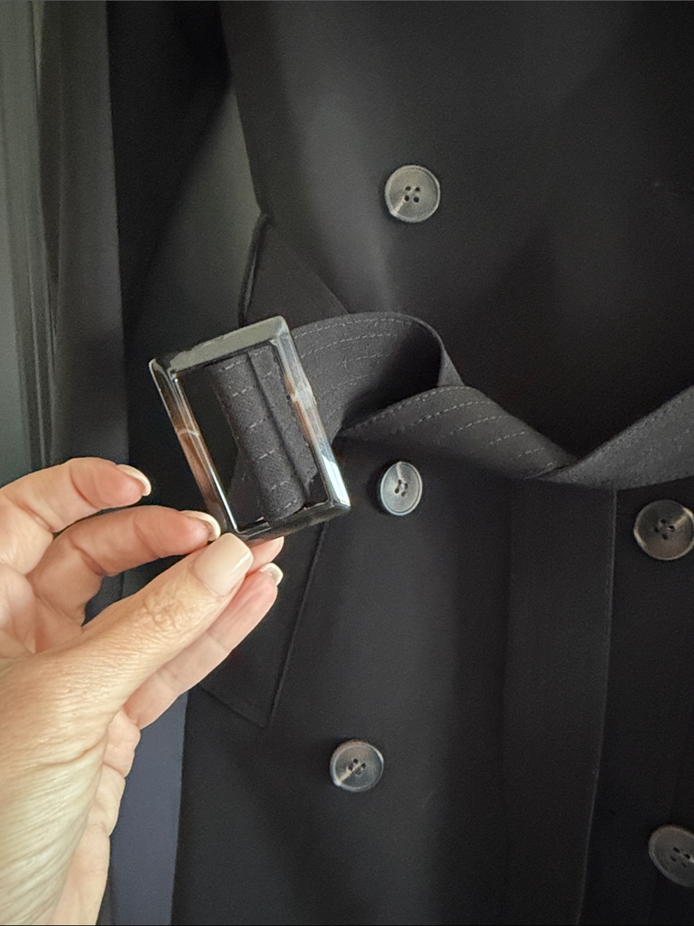 NWOT H&M Black Double-Breasted Trench Coat with Belt - Picture 4 of 5